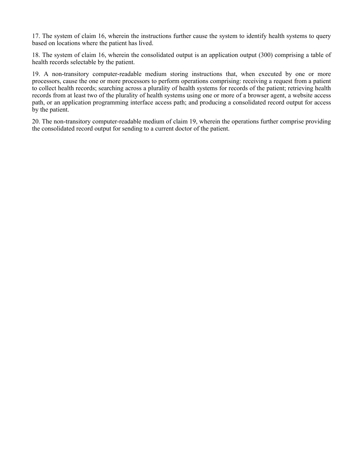 Page 4 of the Health Record Curation invention disclosure, continuing the claims sketch